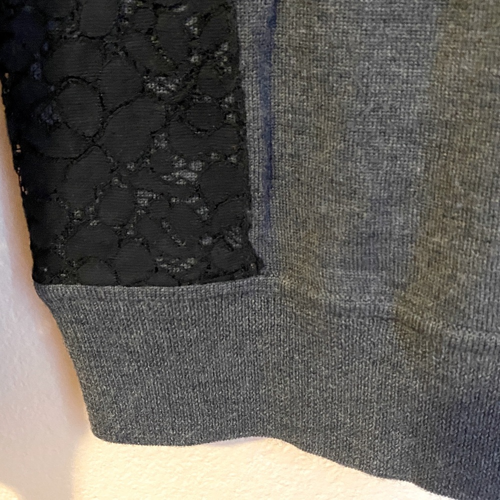 Tory Burch Kammy Grey Merino Wool Black Lace Sleeve Sweater Small - Picture 6 of 12